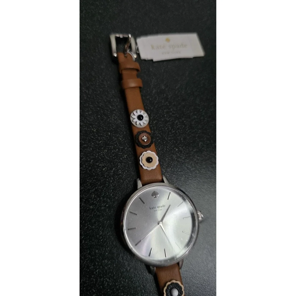NEW Kate Spade New York Womens Metro Flower Watch Silver Leather‎ Boho Hippie